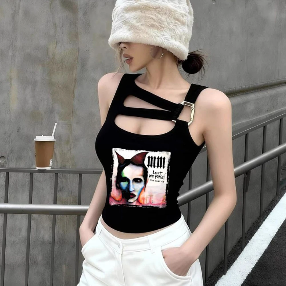 Marilyn Manson crop top teen baddie gyaru funny y2k 2000s t shirt scene  anime 2000s streetwear grunge