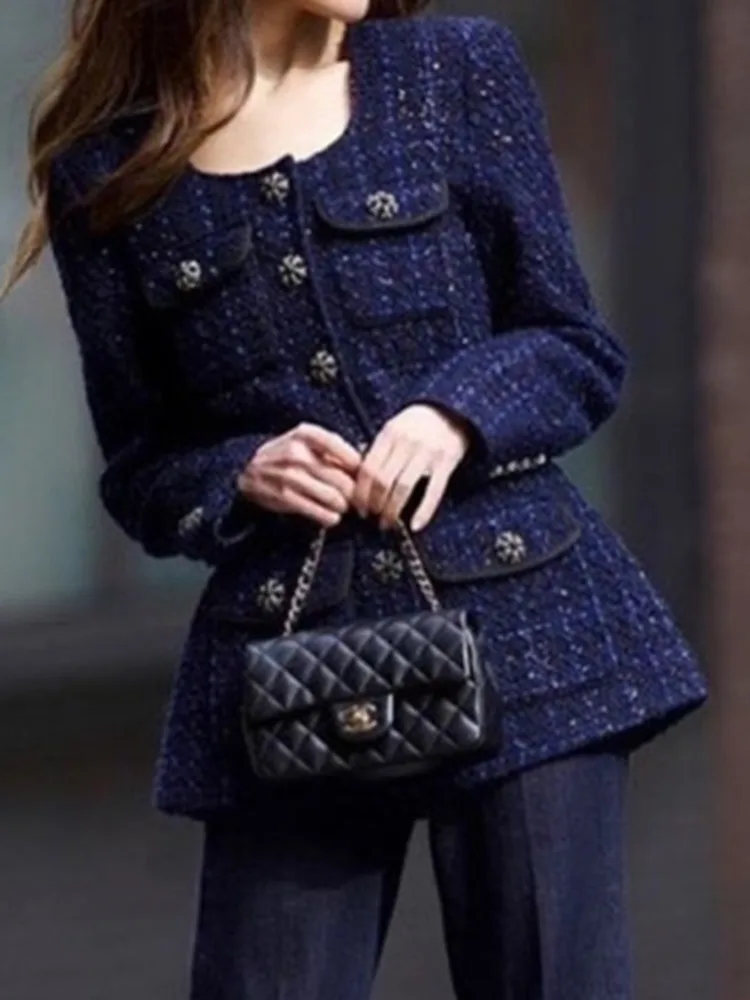 UCXQ Vintage Short Jacket European Style Square Neck Single Breasted All Match Elegant Tweed Coat Women 2024 Spring Autumn C2100