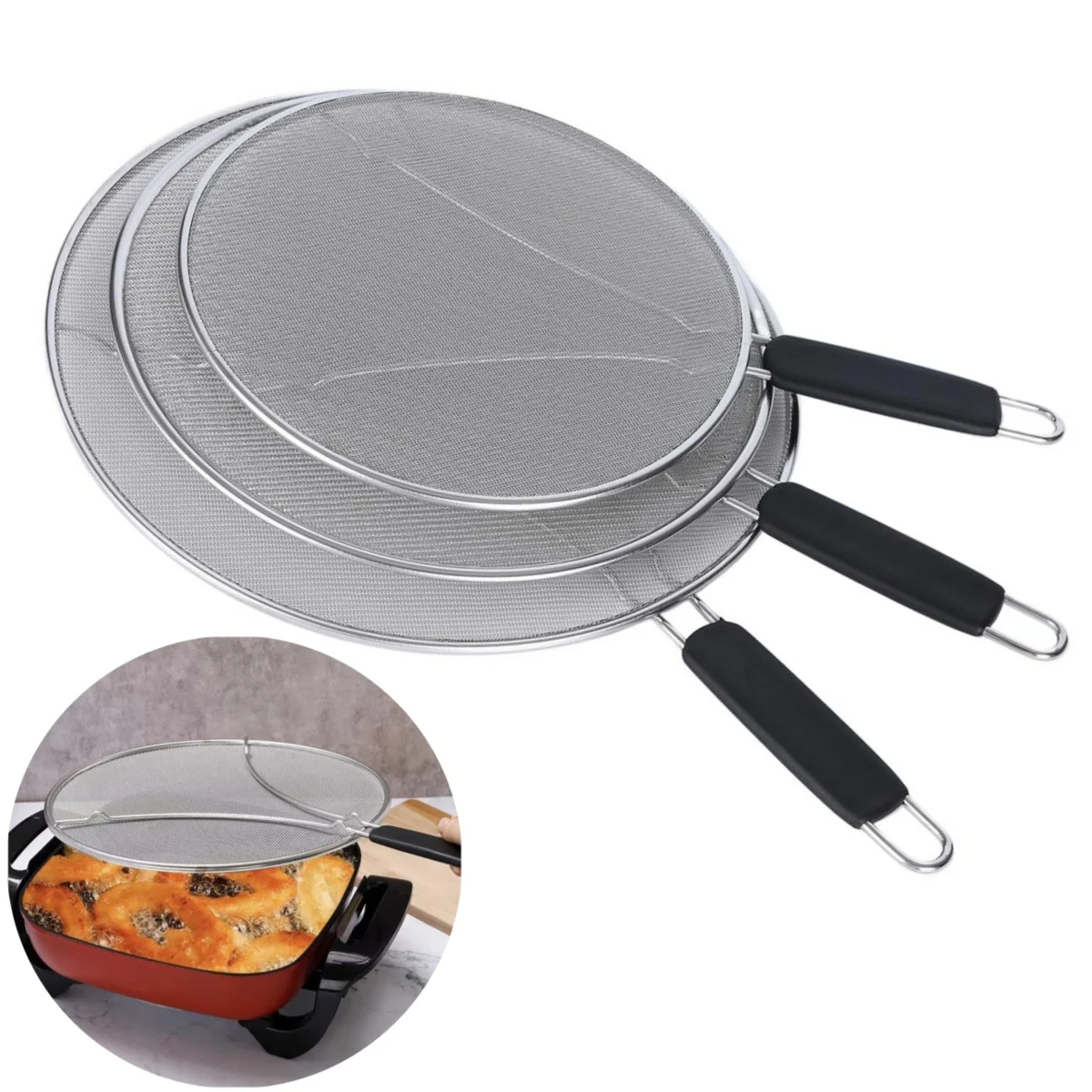 Kitchen Oil Splatter Screen with Stainless Steel Mesh for Frying Protecting from Hot Oil and Minimizing Cleanup Effort