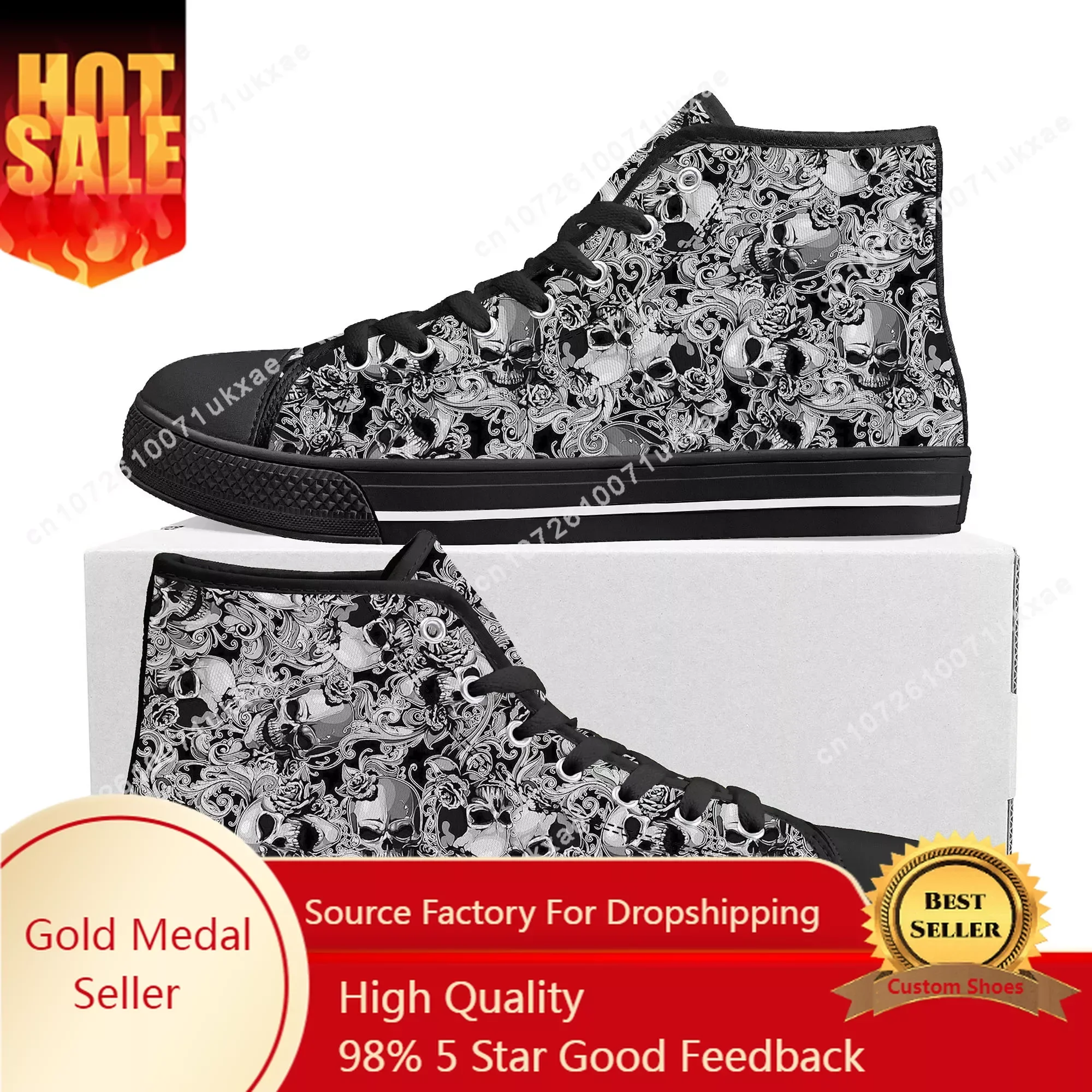 

SKull PAisley Gothic Goth Punk High Top Sneakers Mens Womens Teenager Canvas Sneaker Casual Custom Made Shoes Customize Shoe