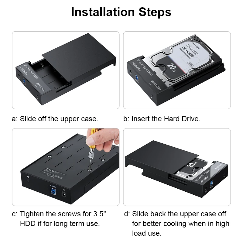 Imagem -06 - Rshtech Usb 3.0 Gabinete de Disco Rígido Externo Hdd Caddy Case de Disco Portátil Leitor Ssd para 2.5 3.5 Sata i ii Iii Dispositivo de Armazenamento