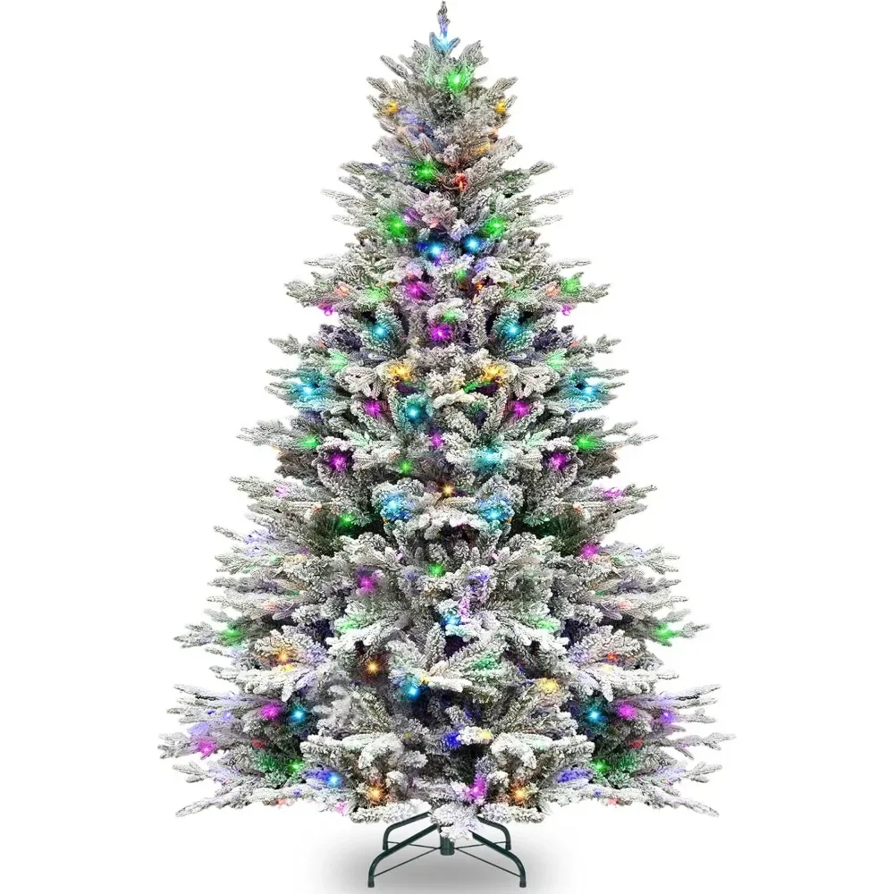 6.5 ft Prelit Snow Flocked Christmas Tree, Artificial Christmas Tree with 350 Color Changing LED Lights, 2024 PE&PVC Branch Tips