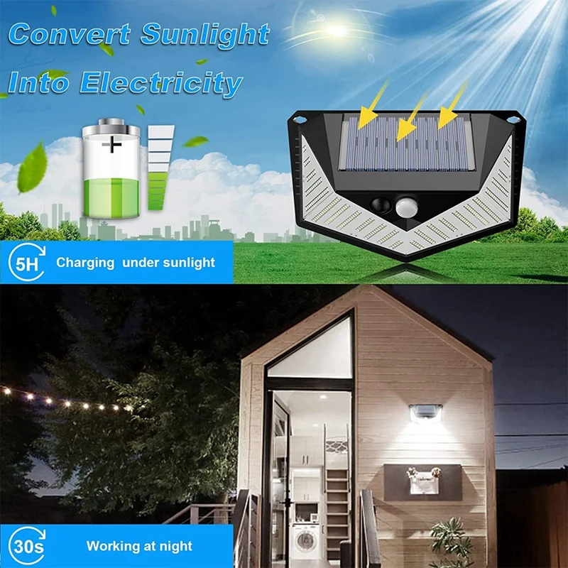 Solar Outdoor Lights 220 Leds Super Bright, Motion Sensor Lights With 3 Lighting Modes And 270Degree Lighting Angle