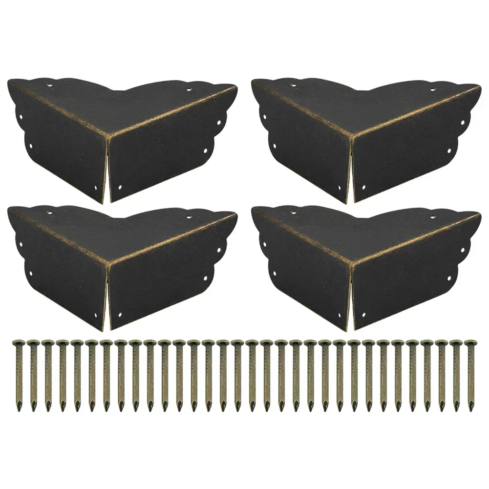 4PCS Gift Box Metal Corner Guard Box Decorative Corner Antique Jewelry Box Corner Protector With Screw Furniture Hardware