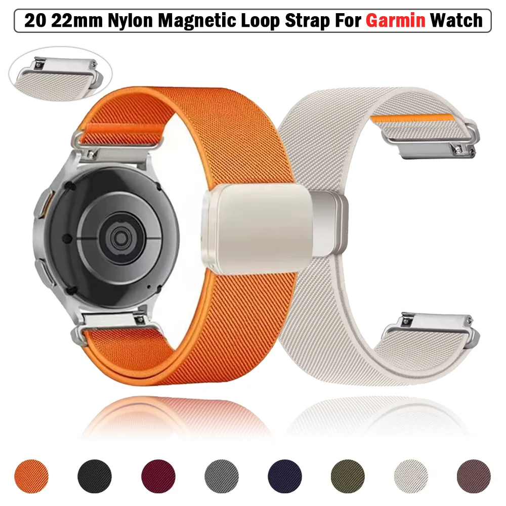 

20 22mm Nylon Strap For Garmin Venu 3 2 Watchbands For Garmin Forerunner 570 265 255 165 Vivoactive 6 5 4 Venu Sq Magnetic Loop