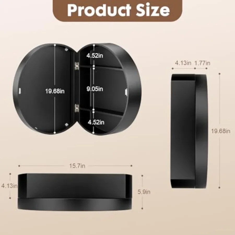 20 Inch Round Medicine Cabinet with Mirror - Wall Mounted, Stainless Steel, Silver, Fog-Free Mirror and Soft-Close Door