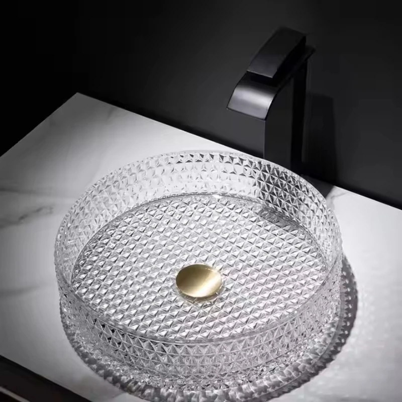 Textured crystal transparent glass sink bathroom basin sanitary ware bathroom art basin
