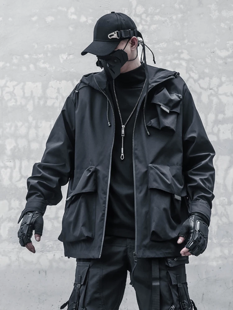 

Avant-Garde Design Heavy Industry Techwear Style Streetwear Autumn Dark Trendy Hooded Multi-Pocket Workwear Jacket Men