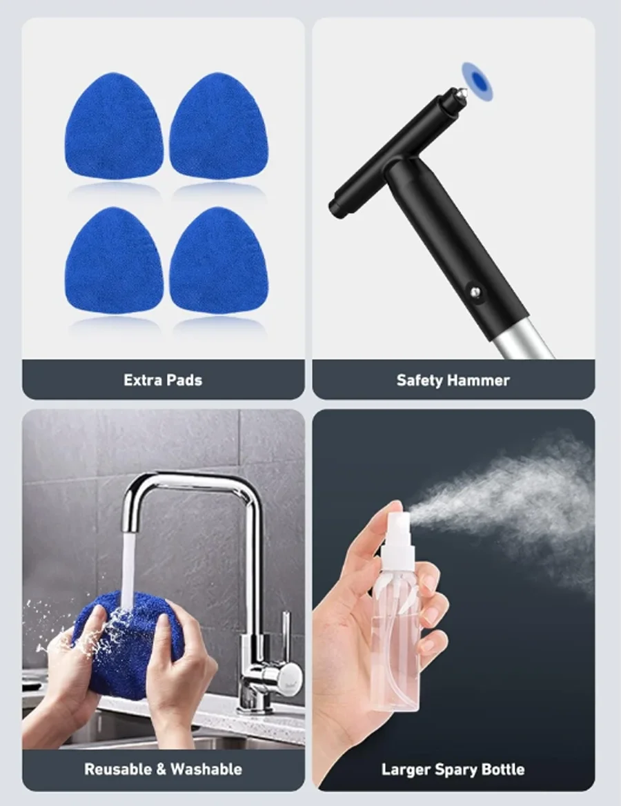 Car Window Cleaner Brush Auto Windshield Cleaner Microfiber with 4 Reusable Washable Pads Extendable Handle Car Interior Exterio
