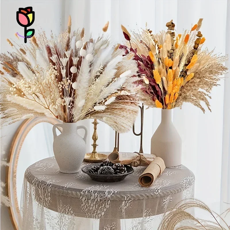 104 stks Gedroogde Bloemen Natuurlijke Pampas Gras Boeketten Nordic Bruiloft Decor Kunstplant Pluizige Bunny Staart Party Home Decoratie