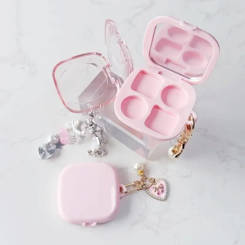 Leeres Licht, 4 Fächer, rechteckig, Lidschatten, Lippenstift, Concealer, Pulverbox, Kosmetikverpackung für DIY-Lidschattenkosmetik mit Loch