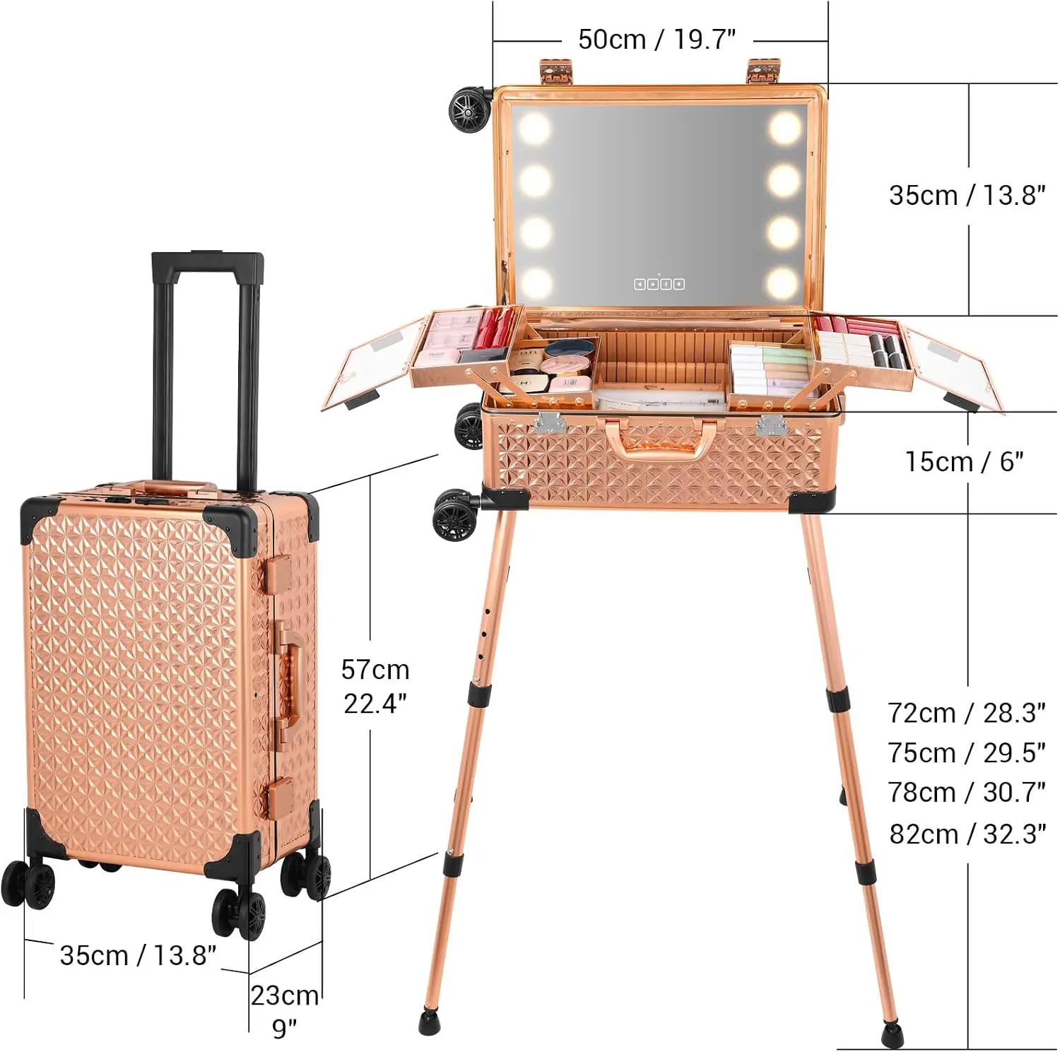 Mirror and Bluetooth Speaker Professional Cosmetic Organizer Case with Wheels, Stands Portable Makup Station Vanity view 4