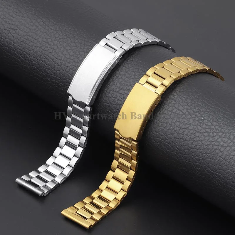 12mm 14mm 18mm 20mm Stainless Steel metal Watch Strap universal sport bracelet folding buckle wrist band Silver Gold Watch Band