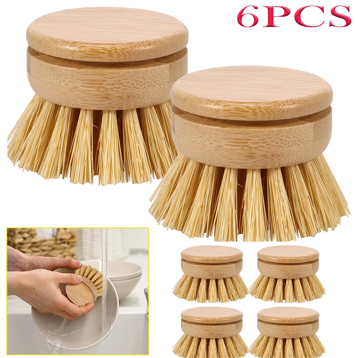 Kitchen Dish Brush Natural Bamboo Dish Scrub Kitchen Cleaning Tool Environmentally Friendly Brush Head for Washing Pots Stove