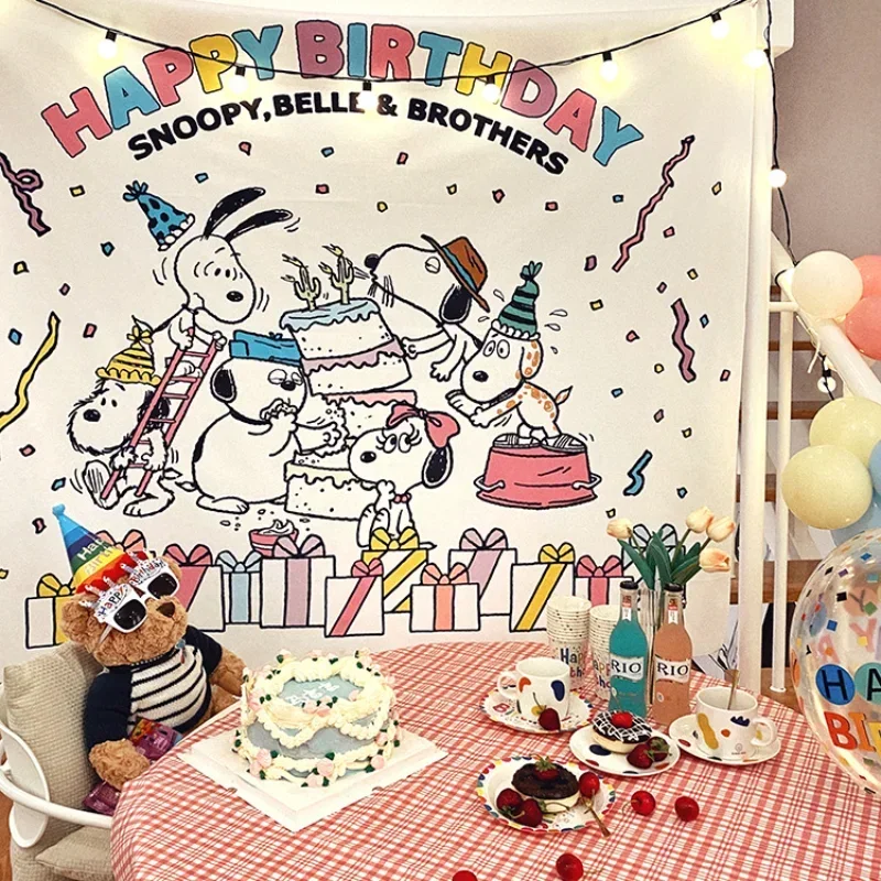 Snoopy Charlie Brown Anime buon compleanno sfondo arazzo panno Kawaii Party Decor decorazione della stanza Souvenir di un anno