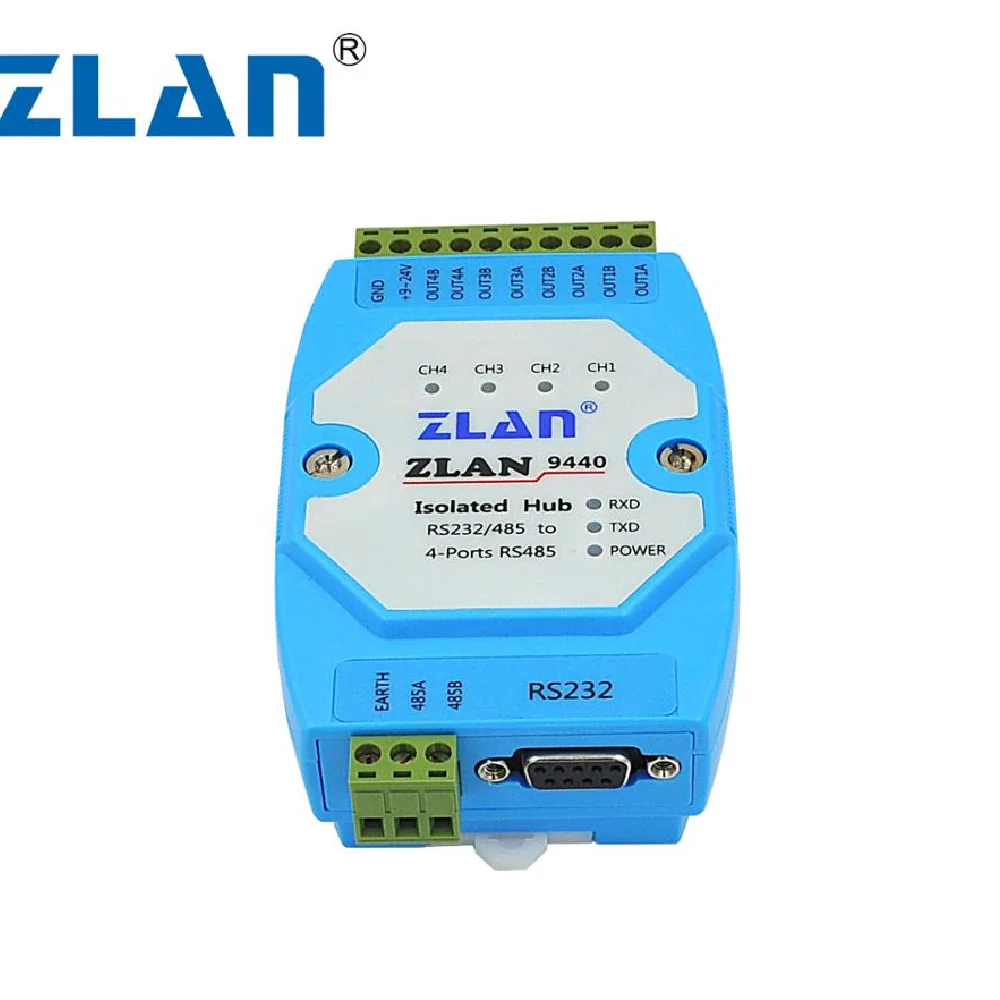 

ZLAN9440 4 channels RS485 hub industrial isolation relay extension RS232 to 485 converter