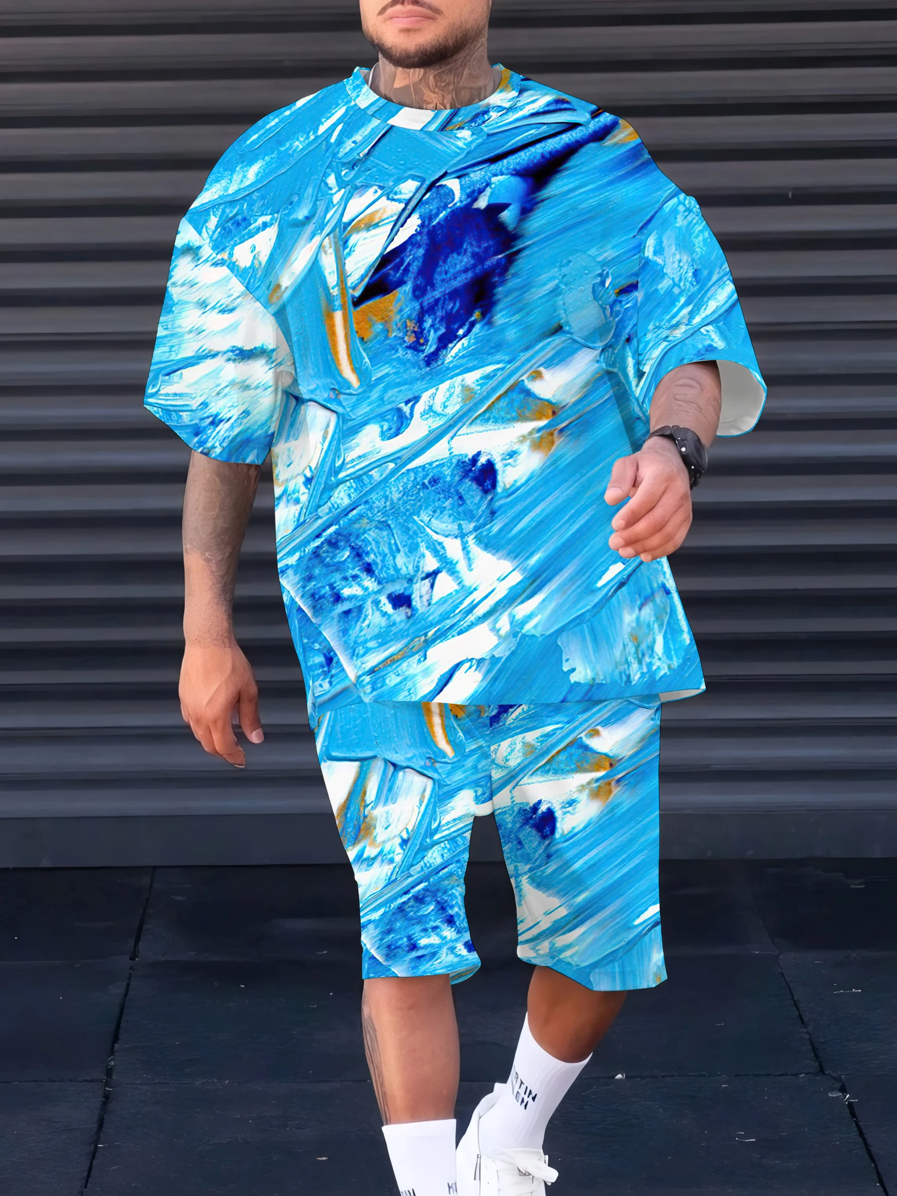 

Summer 2025 new men's suit printed casual and fashionable polyester outdoor men's wear