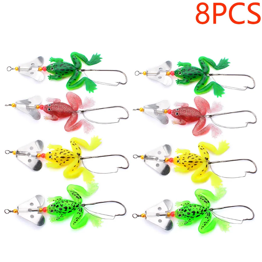 

8PCS Artificial Silicone Bait With Hooks Frog Fishing Lures Spinnerbait Fishing Tackle Spinner Wobblers For Carp Bass Pike Shad