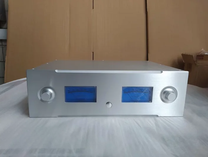 Dual VU meter full aluminum power amplifier chassis preamplifier install case with knob 430*130*308mm