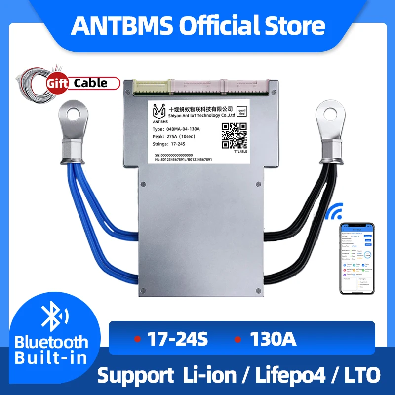 

ANT Smart BMS 17S 18S 19S 20S 21S 22S 24S 24V 36V 48V 130A peak 325A Built-in BT UART Li-ion NMC LiFePo4 Bms Balance Board