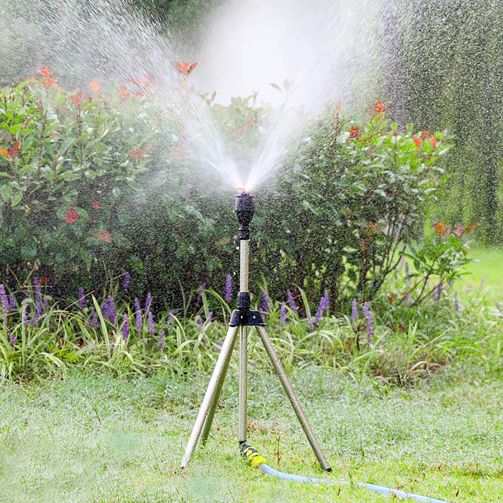 Aspersor giratorio con trípode, sistema de riego para césped y jardín, soporte telescópico, rociador giratorio automático, 360