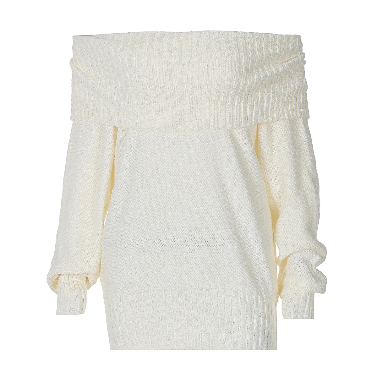 Autunno/Inverno Maglione lavorato a maglia da donna semplice con spalle scoperte Effetto dimagrante Pullover versatile con maniche a lanterna Vintage Streetwear