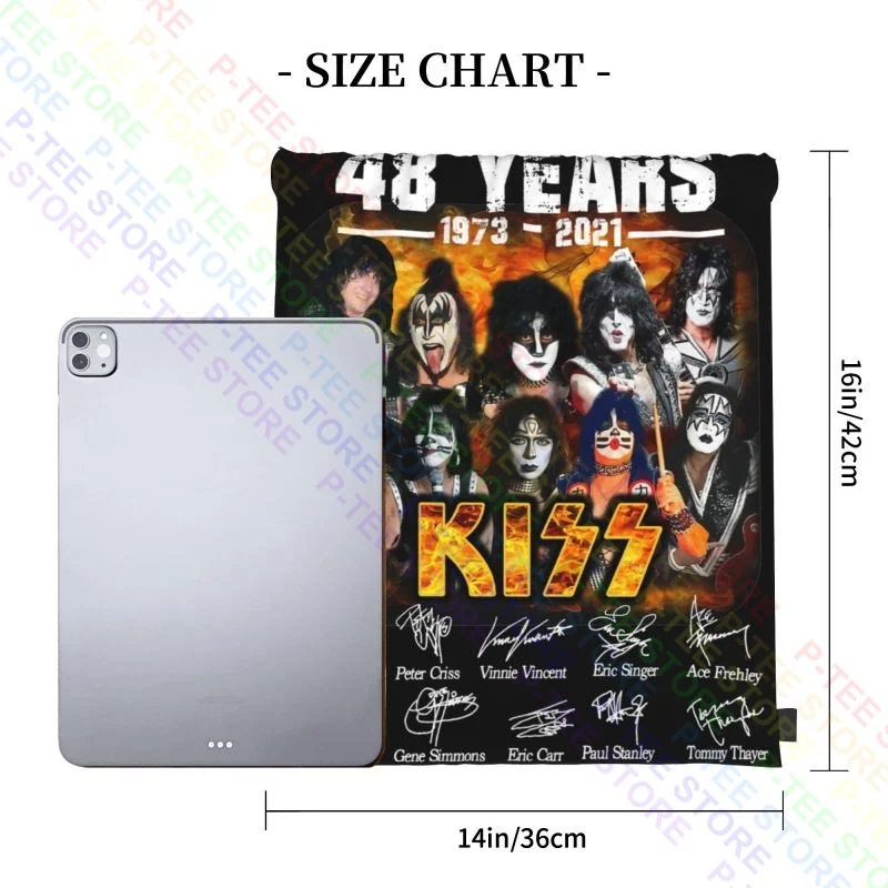 48 Years 1973 2021 Kiss Signa Tures Drawstring Bags Gym Bag Bookbag Softback Gym Tote Bag Large Capacity