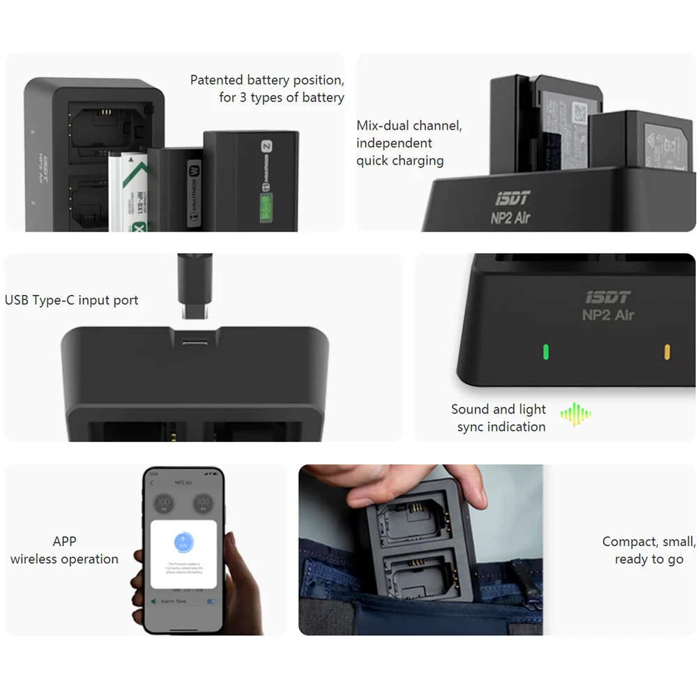 ISDT NP2 Air 25W Mix-Dual Channel Charger for SONY Digital Imaging Equipment OR Sony NP-BX1 NP-FZ100 NP-FW50 Battery