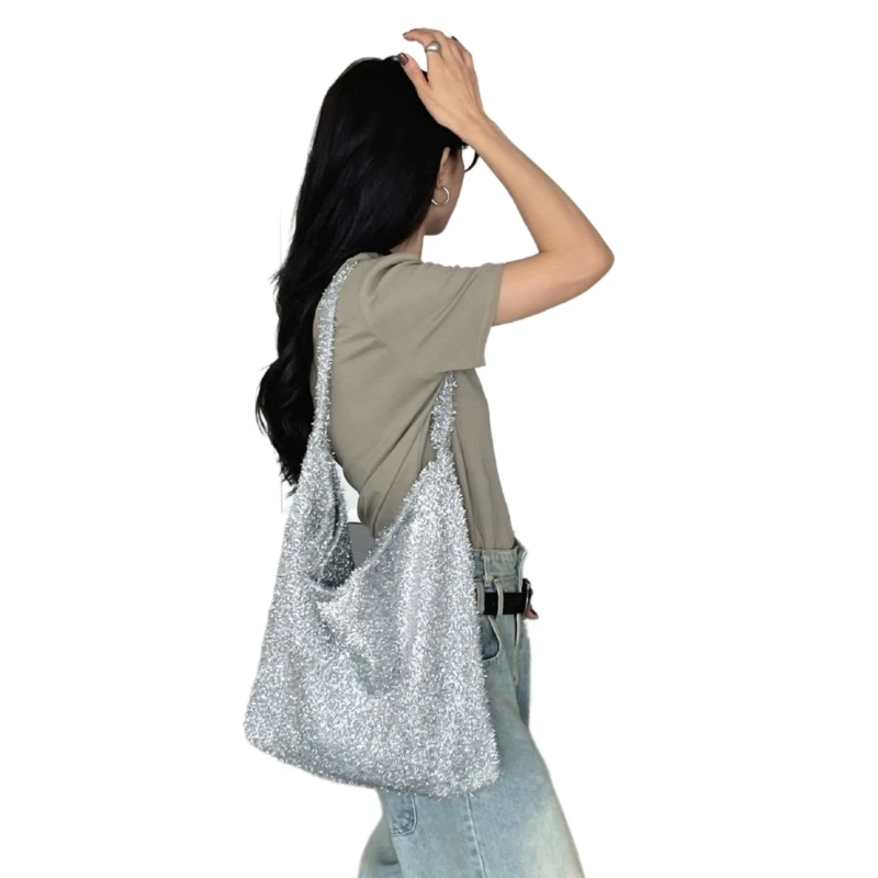 

2023 NEW Glittering Tote Shoulder Bag for Women Girl Large Capacity Shopping Bag Trendy Bag Versatile Handbag