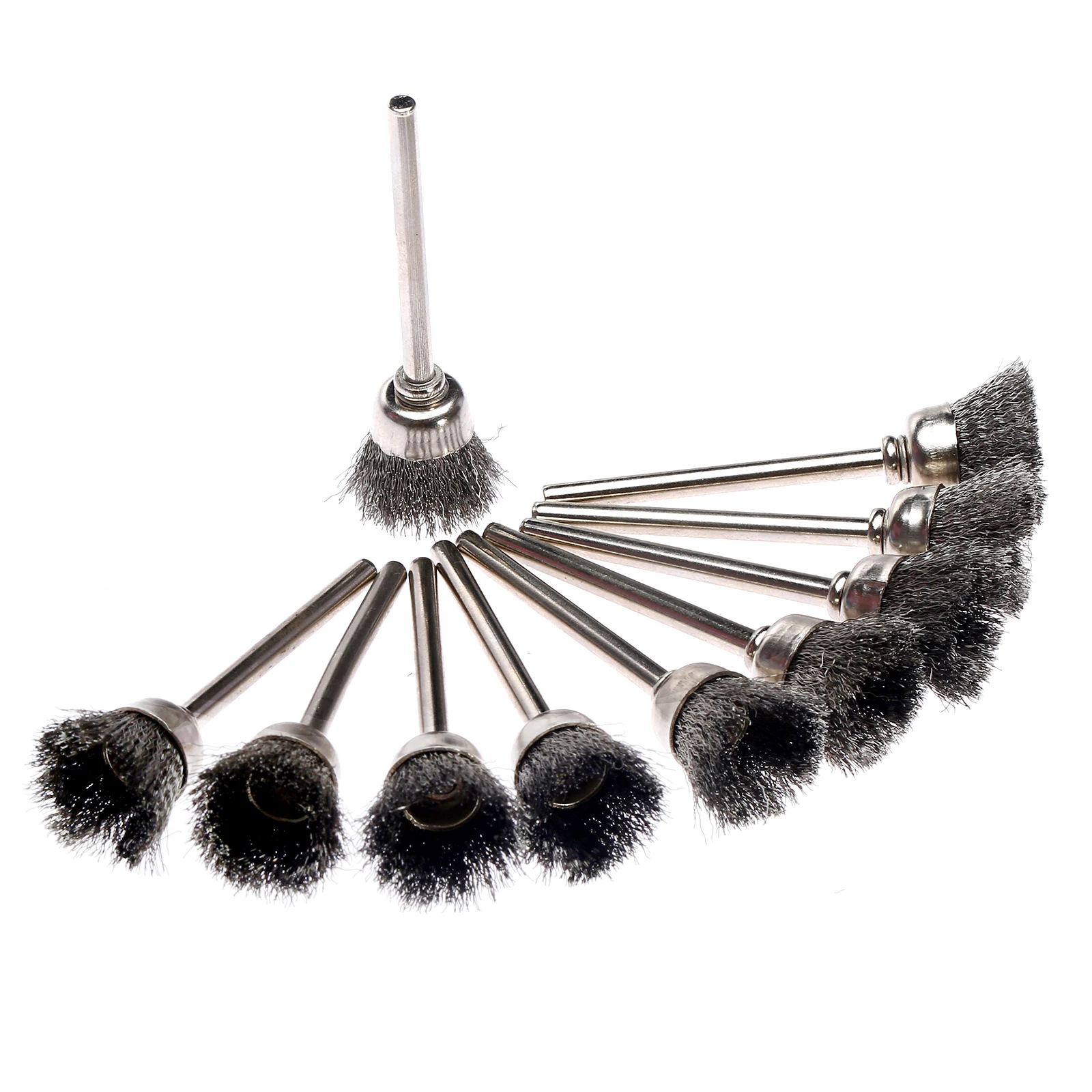 10pcs 15MM Steel Wire Cup Brushes Rotary Tool Mini Drill Burr Deburring Buffing Polishing Cleaning Brush Dremel Accessories Tool
