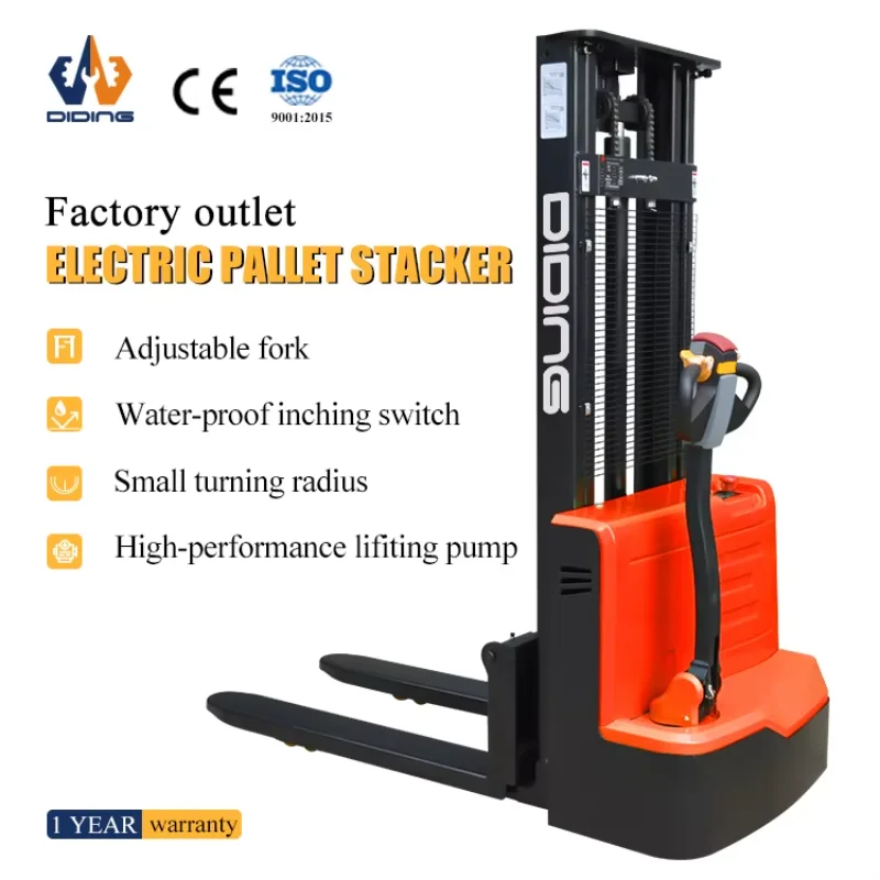 

Hydraulic Forklift Stacker Diding Factory Hand Mini Stacker Forklift Rough Terrain Electric Pallet Stacker