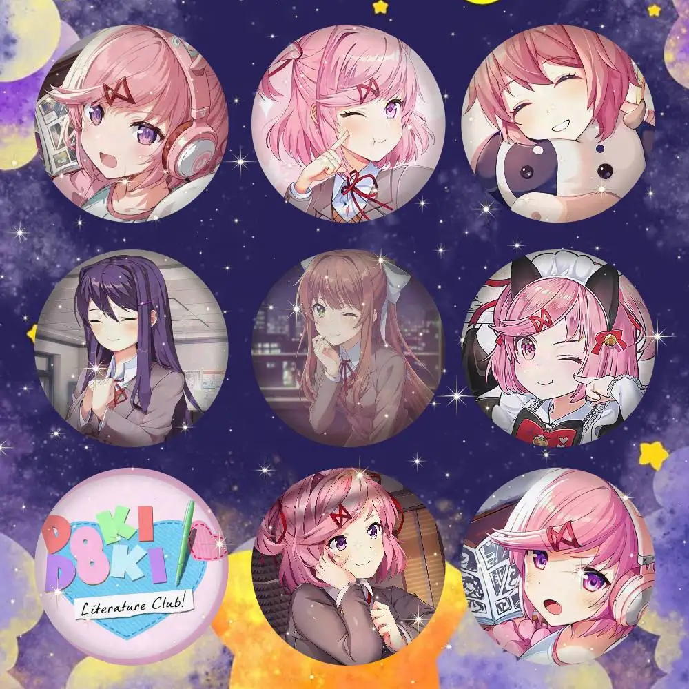 Game Doki Doki Literature Club Badges 25 32 44 58 75 Mm Round Cosplay Pin Bag Decor Fans Collect Friends Gifts Brooch Souvenir