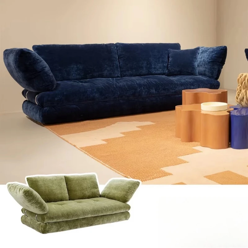 Simple light luxury living room single seat flannel straight row avocado green sofa