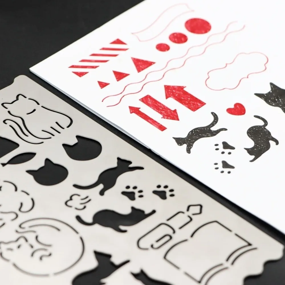 Hollow Design Stainless Steel Drawing Ruler Rust Proof Cat Shape Geometric Shapes Stencil Rulers Journal Template Ruler