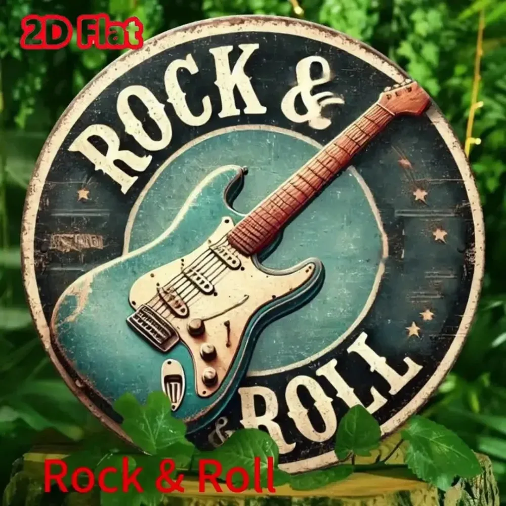 

Rock & Roll Guitar Aluminum Tin Sign – Foil-Engraved Metal Wall Art with Retro Strings Detailing | Stylish Decor for