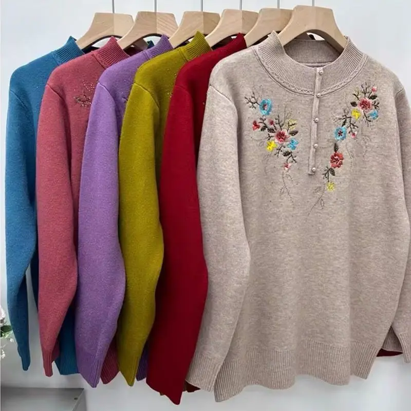 

Autumn Winter New Faux Mink Velvet Pullover Sweater Ladies Embroidered Bottoming Shirt Female Jumper Knitted Sweater Tops M141