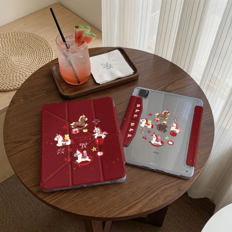 

Cute Red Flying Horse Tablet Case For iPad Pro 11 12.9 13 A16 M2 M4 M3 M5 Shell 8.3 9.7 10.2 5/6/7/8/9/10/11th Air 3 4 5 6 Cover