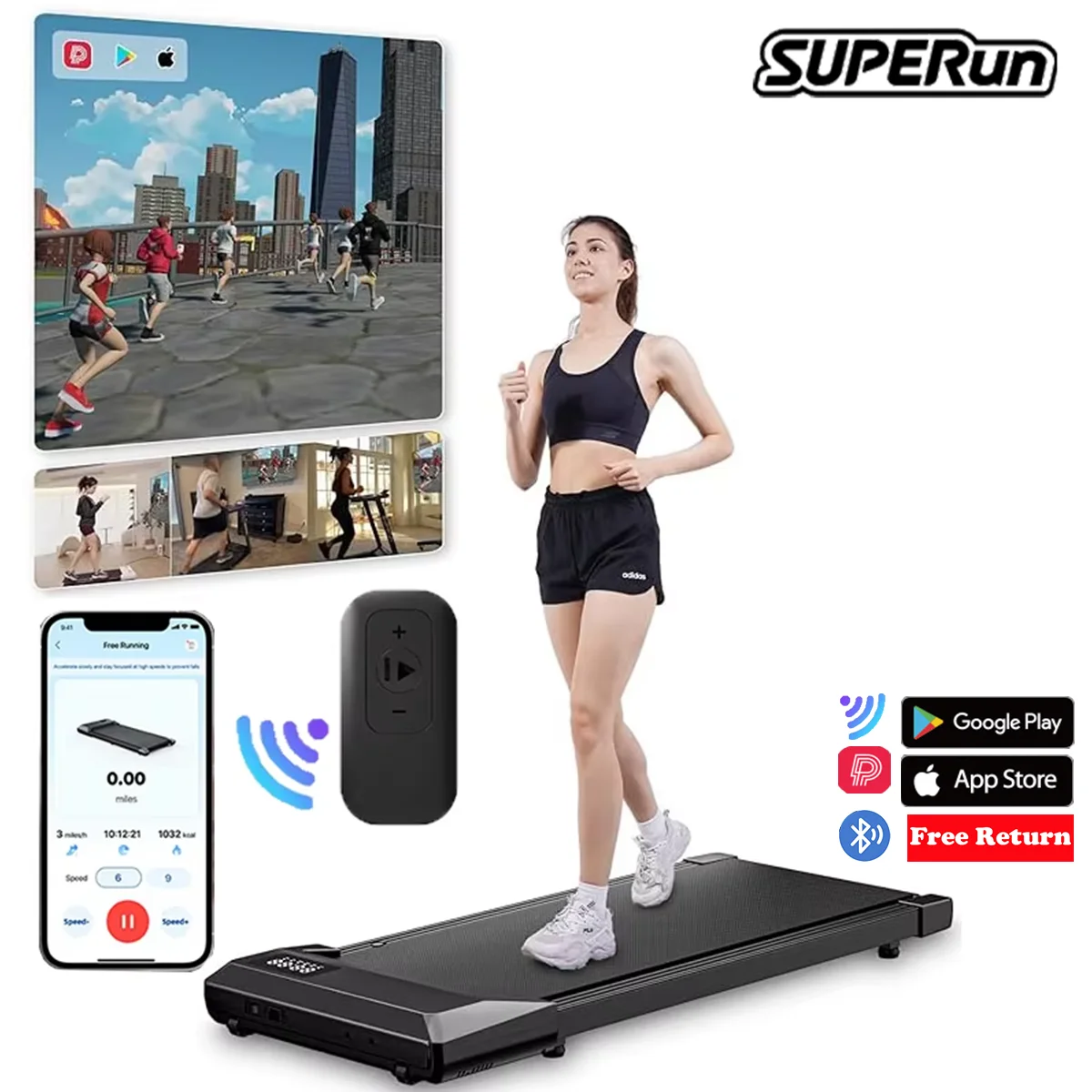 Tapis roulant Superun Walking Pad, tapis roulant da passeggio da 2,2 HP per la casa, tapis roulant portatile sotto la scrivania 2 in 1