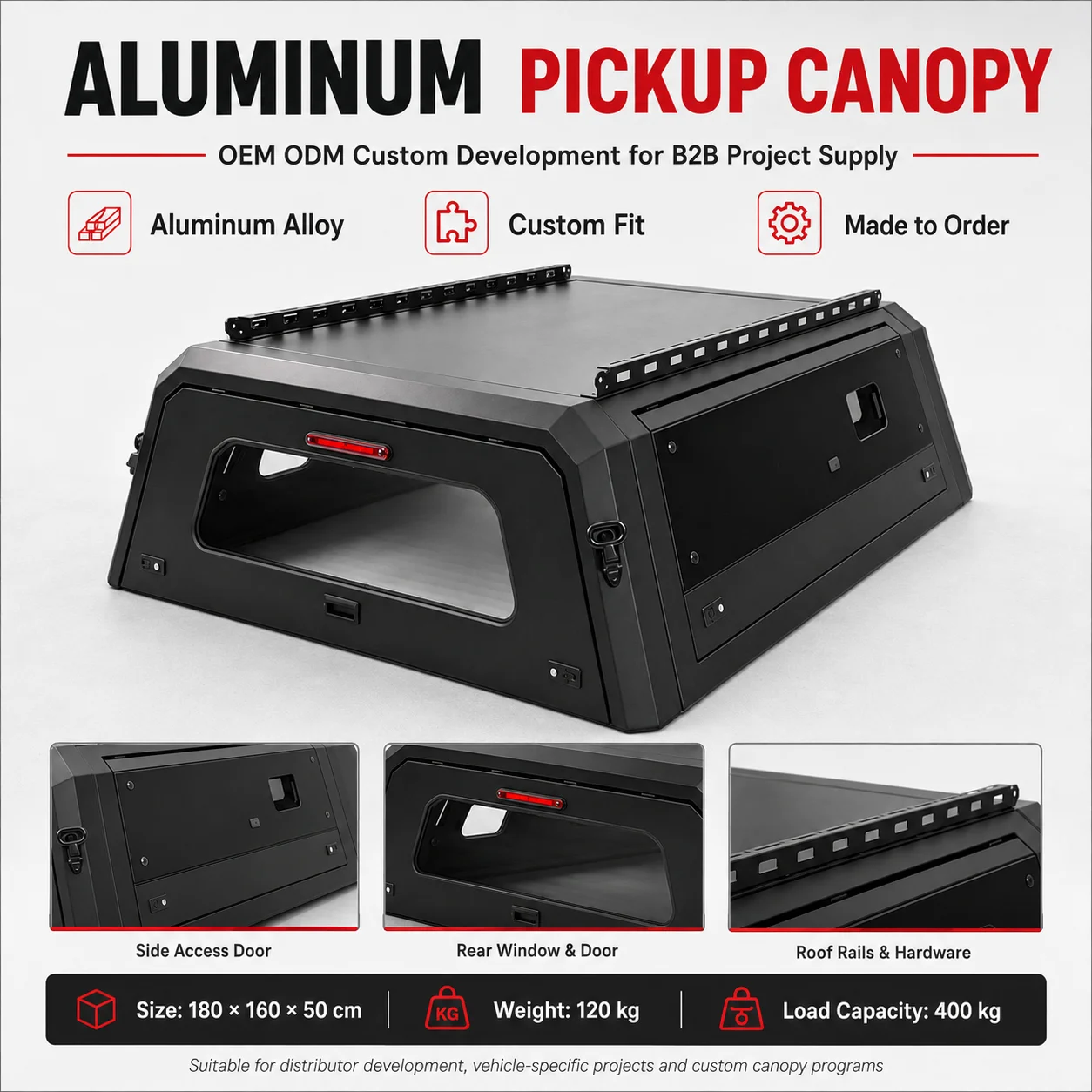 Custom Made Heavy Duty Aluminum Truck Bed Cap Custom Fit for Ford F150/250/350 2017+ Desert Offroad Expedition Project Supply
