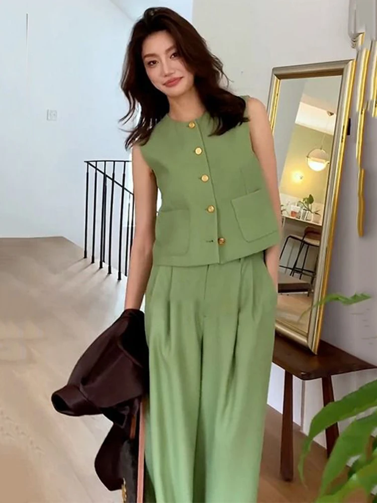 Fashion Two Piece Set Women Sleeveless Casual Vest Short Top + Pant Sets Small Fragrance 2 Piece Sets Women Outfit Femininos