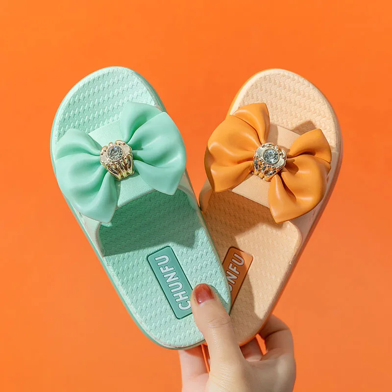 

Children Four Seasons Sandal Girls Summer Slippers Cute Bow Outside Wear Fashion Indoor Kid Princess Bath Soft Bottom Home Shoes