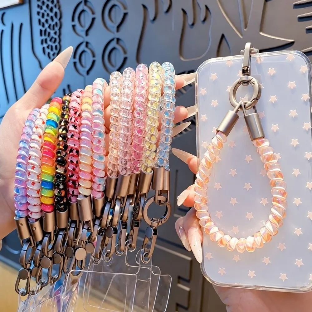 Fashion TPU Coiled Telephone Cord Phone Wrist Strap Adjustable Phone Lanyard Detachable Metal Clasp Anti-Lost Phone Wrist Chain