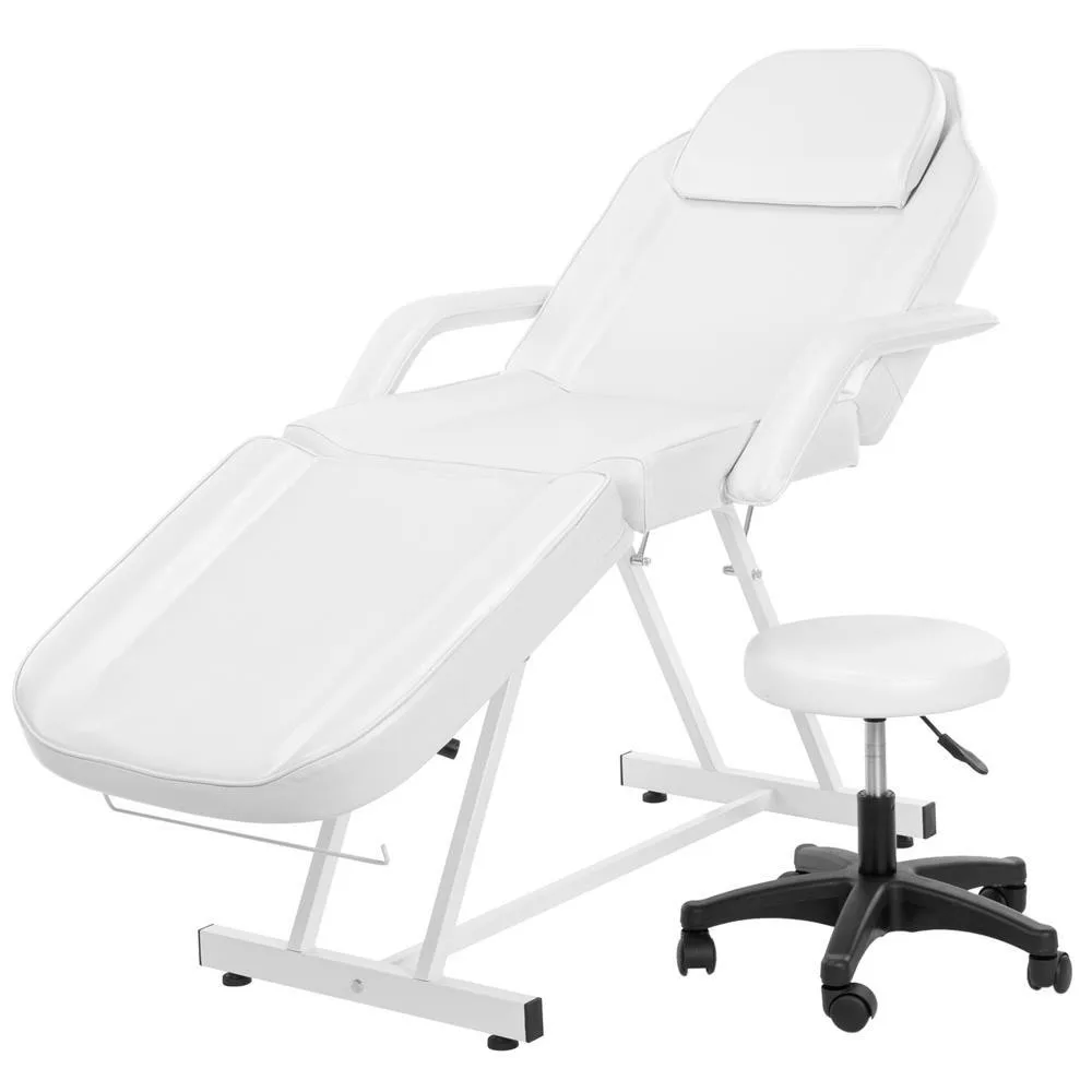 Mesa de massagem ajustável em altura, cadeira de tatuagem, cama facial com banco, barbeiro, spa