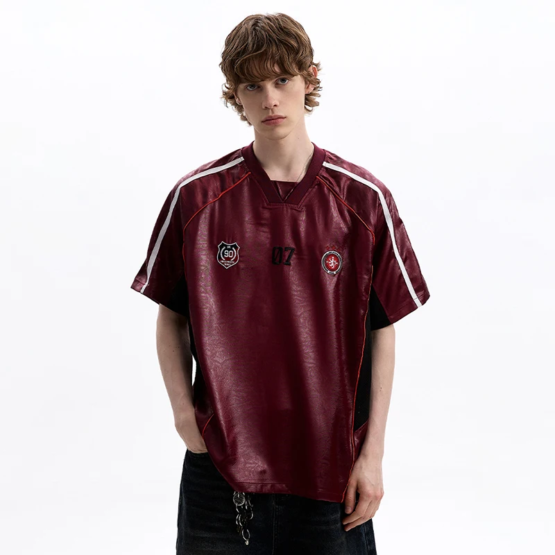 LUZHEN Fashion Embroidery Logo V Neck Short Sleeve T-shirts Men's High Quality 2025 Summer Casual Tops Handsome Clothes JY2053