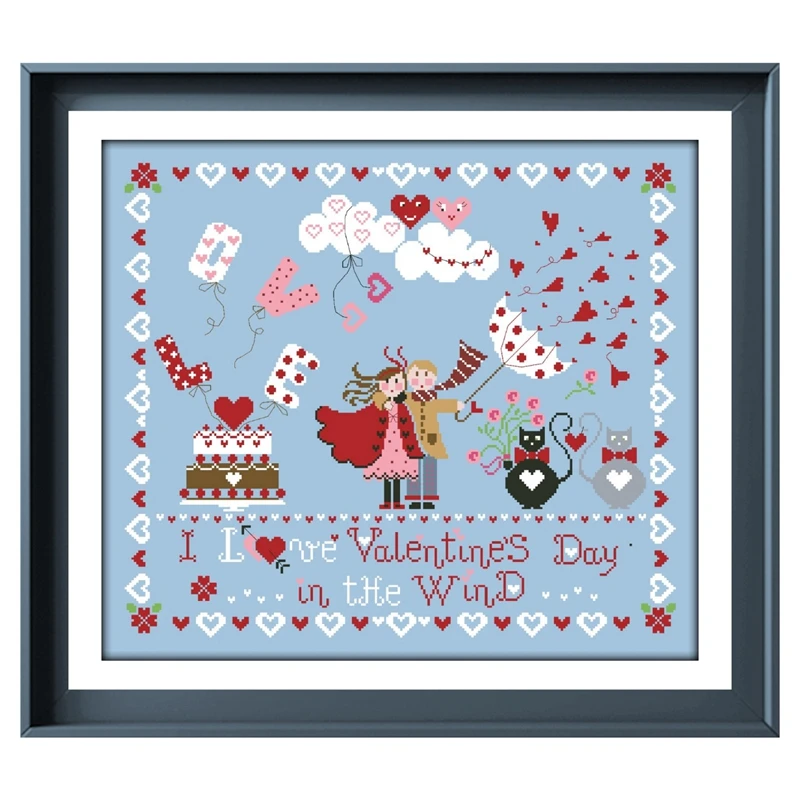 I love rainy days cross stitch kit cotton thread 18ct 14ct 11ct skyblue canvas stitching embroidery DIY