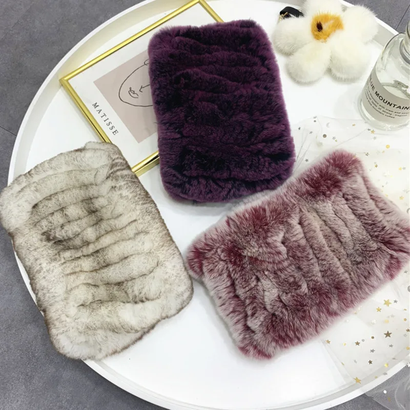 

Real Rex Rabbit Fur Neck Warmer For Women Winter Elastic Mesh Neck Scarf Genuine Fur Headband Knitted Natural Fur Ring Scarves