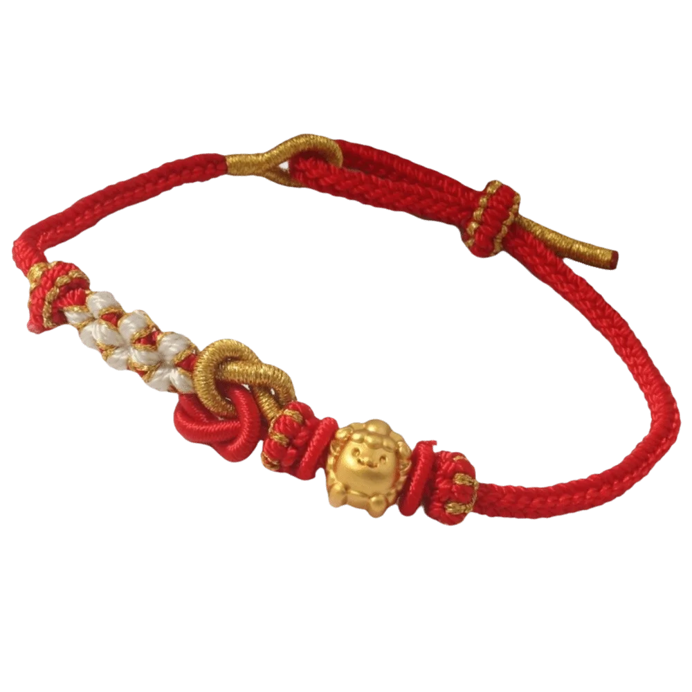 Chic Alloy Zodiac Goat Bracelet Braided Gold Plated Red String Hand Chain Lucky Adjustable Size Chinese Knot Bracelet Daily Wear