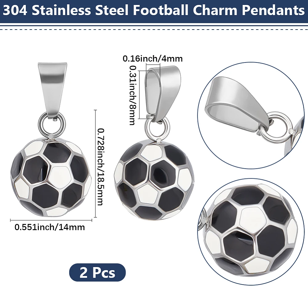 1 Box 2Pcs Soccer Ball Charms 304 Stainless Steel Black Dangle 3D Football Charms for Jewelry Making DIY Necklace Bracelet