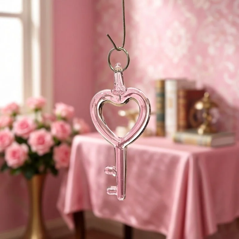 Cute Mini Clear Heart Shaped Key Charm Glass Pendant Creative Handmade DIY Craft Supplies Perfect Wedding Valentine's Day Gift
