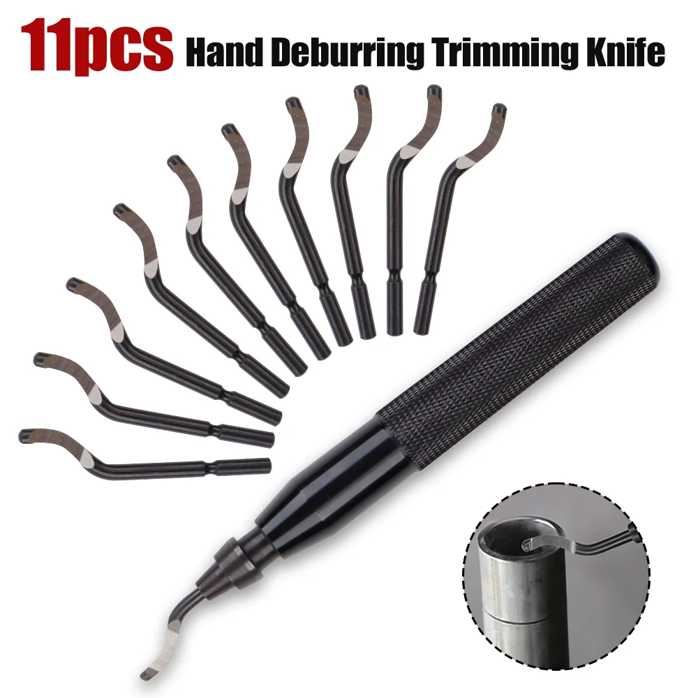 

11PCS Deburring Tool with HSS Steel Blades 360° Rotary Head Burr Trimming Knife Scraper for Metal/Plastic/Resin/3D Printing/Wood